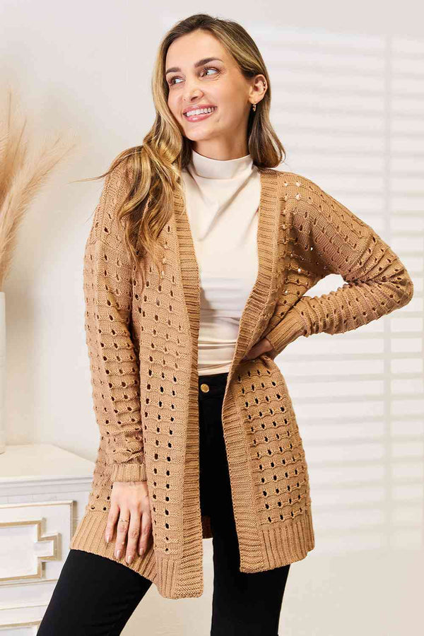 BazaarBey Woven Right Openwork Horizontal Ribbing Open Front Cardigan Bazaarbey