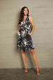  Printed Scoop Neck Sleeveless Buttoned Magic Dress with Pockets Bazaarbey