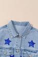 Pocketed Geometric Collared Neck Denim Jacket Bazaarbey