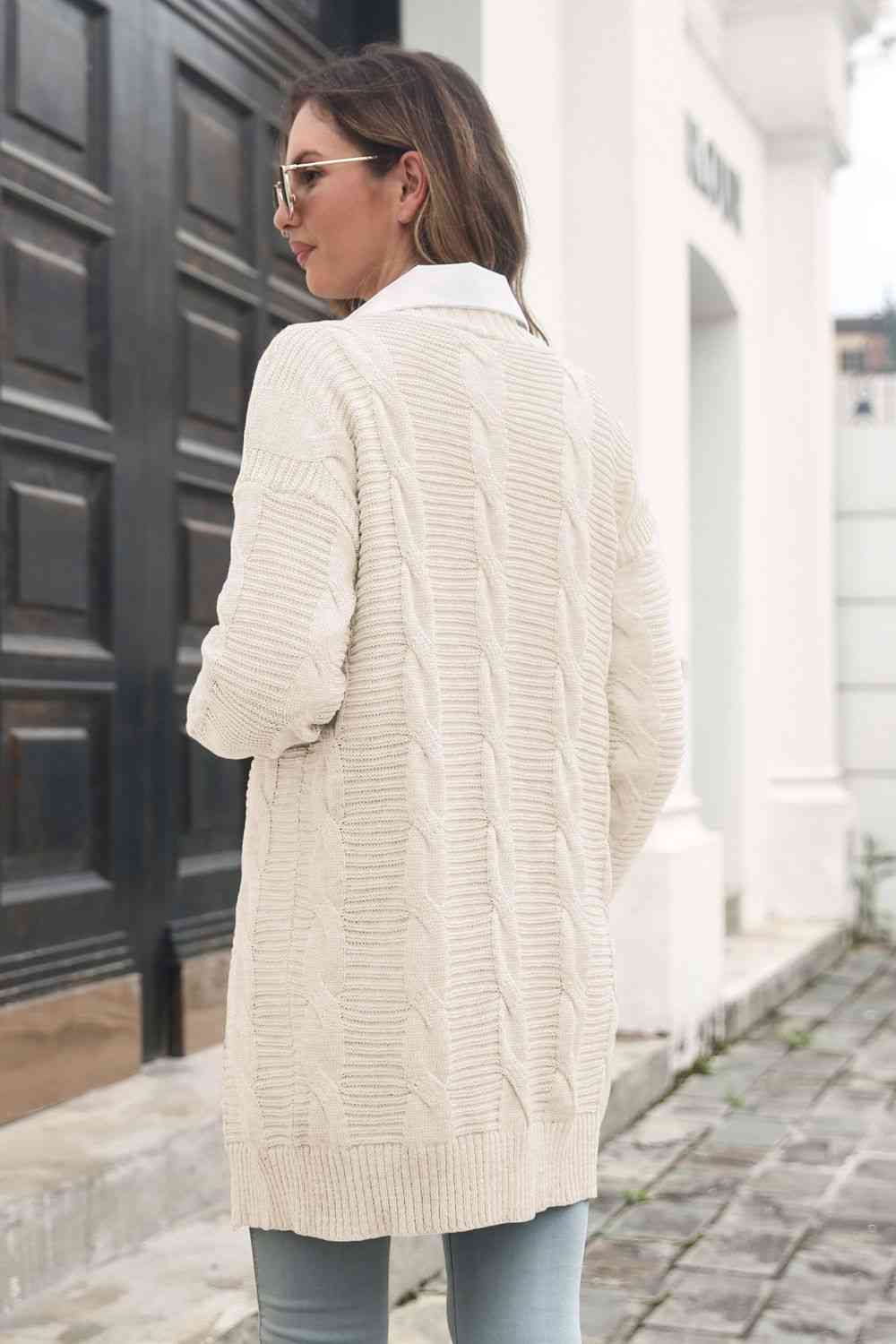 Open Front Cable-Knit Cardigan Trendsi