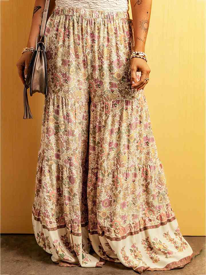 Floral Tiered Wide Leg Pants Bazaarbey