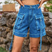 High Waist Denim Cargo Shorts Bazaarbey