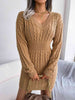 Cable-Knit V-Neck Mini Sweater Dress Bazaarbey