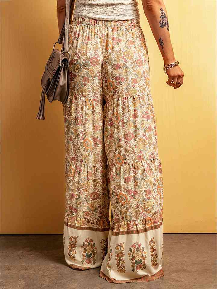 Floral Tiered Wide Leg Pants Bazaarbey