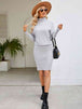 Turtle Neck Long Sleeve Ribbed Sweater Dress Bazaarbey