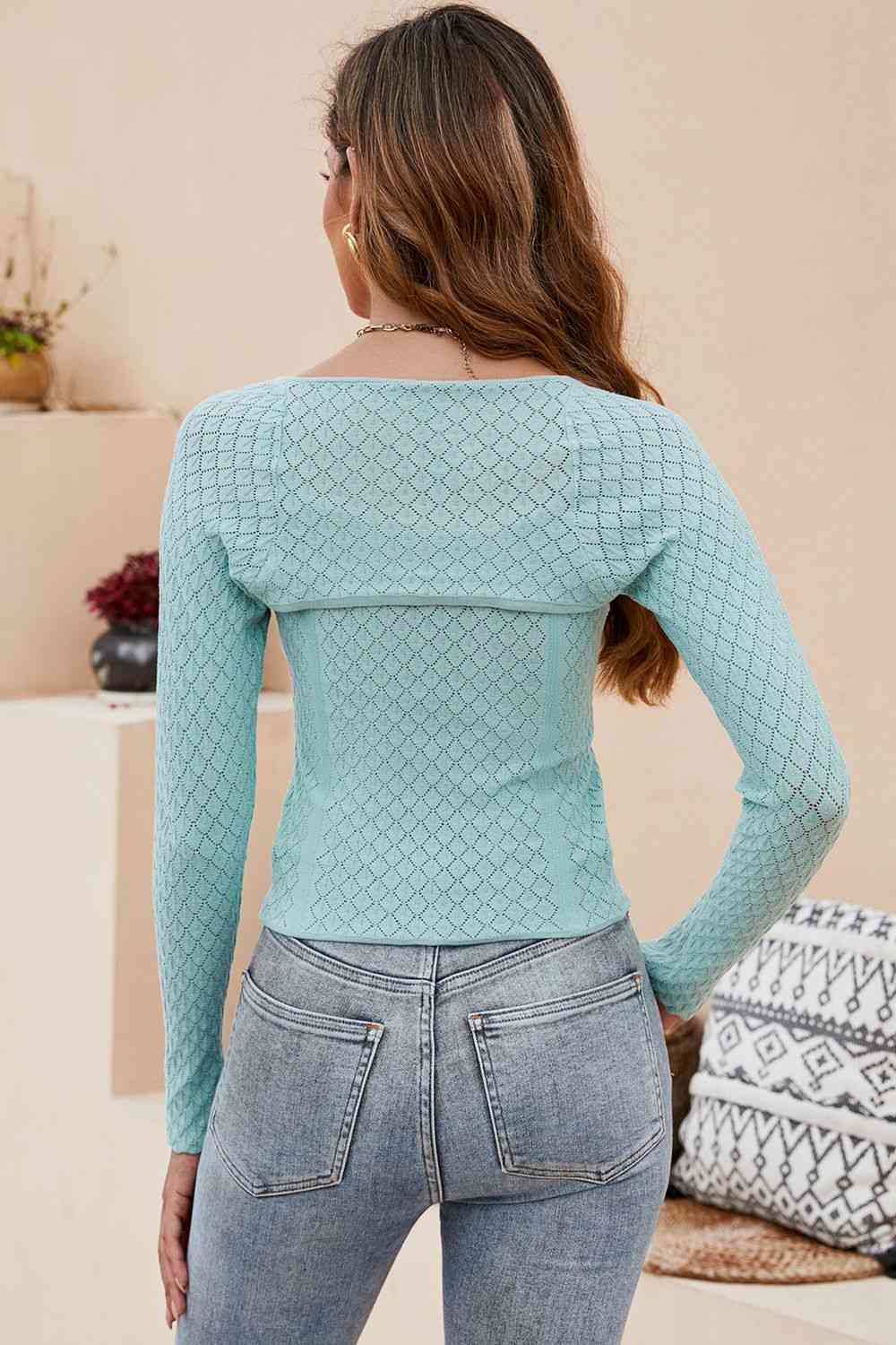 Scoop Neck Long Sleeve Knit Top Trendsi