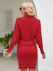 Turtle Neck Long Sleeve Ribbed Sweater Dress Bazaarbey