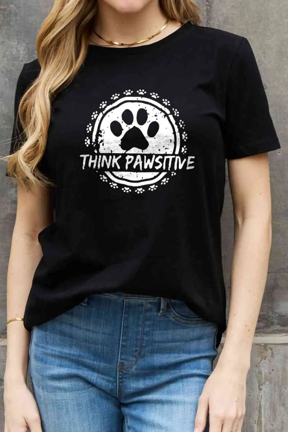 Simply Love Simply Love Full Size THINK PAWSITIVE Graphic Cotton Tee Bazaarbey