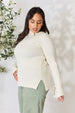 Heimish Full Size Ribbed Bow Detail Long Sleeve Turtleneck Knit Top Bazaarbey