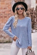  Round Neck Puff Sleeve Ribbed Top Trendsi