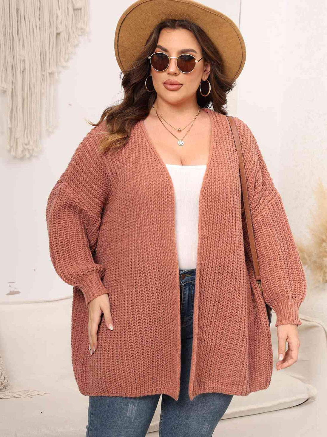   Dropped Shoulder Knit Cardigan Trendsi