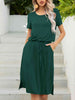 Round Neck Short Sleeve Slit Dress with Pockets -BazaarBey - www.shopbazaarbey.com