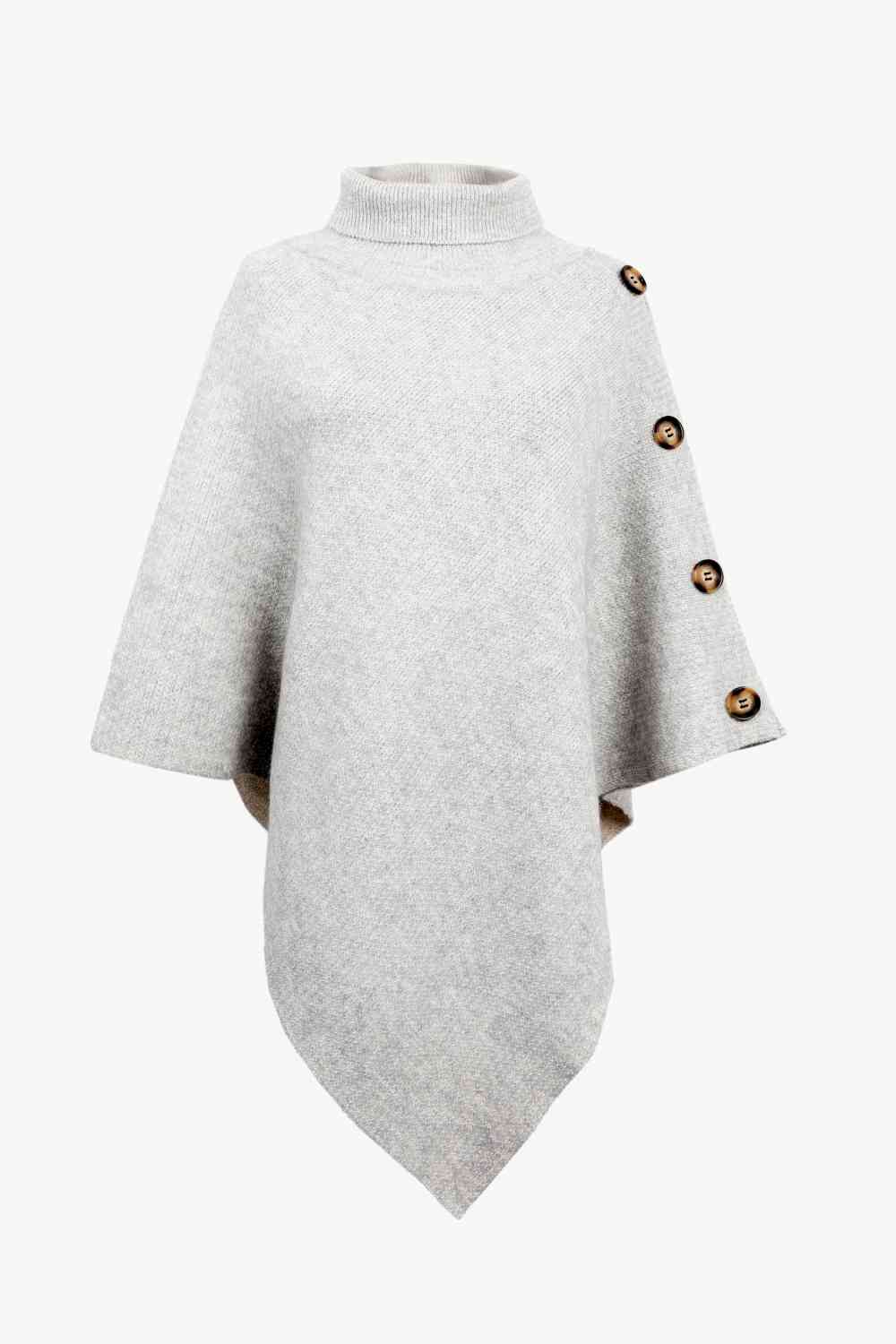 Turtleneck Buttoned Poncho Bazaarbey