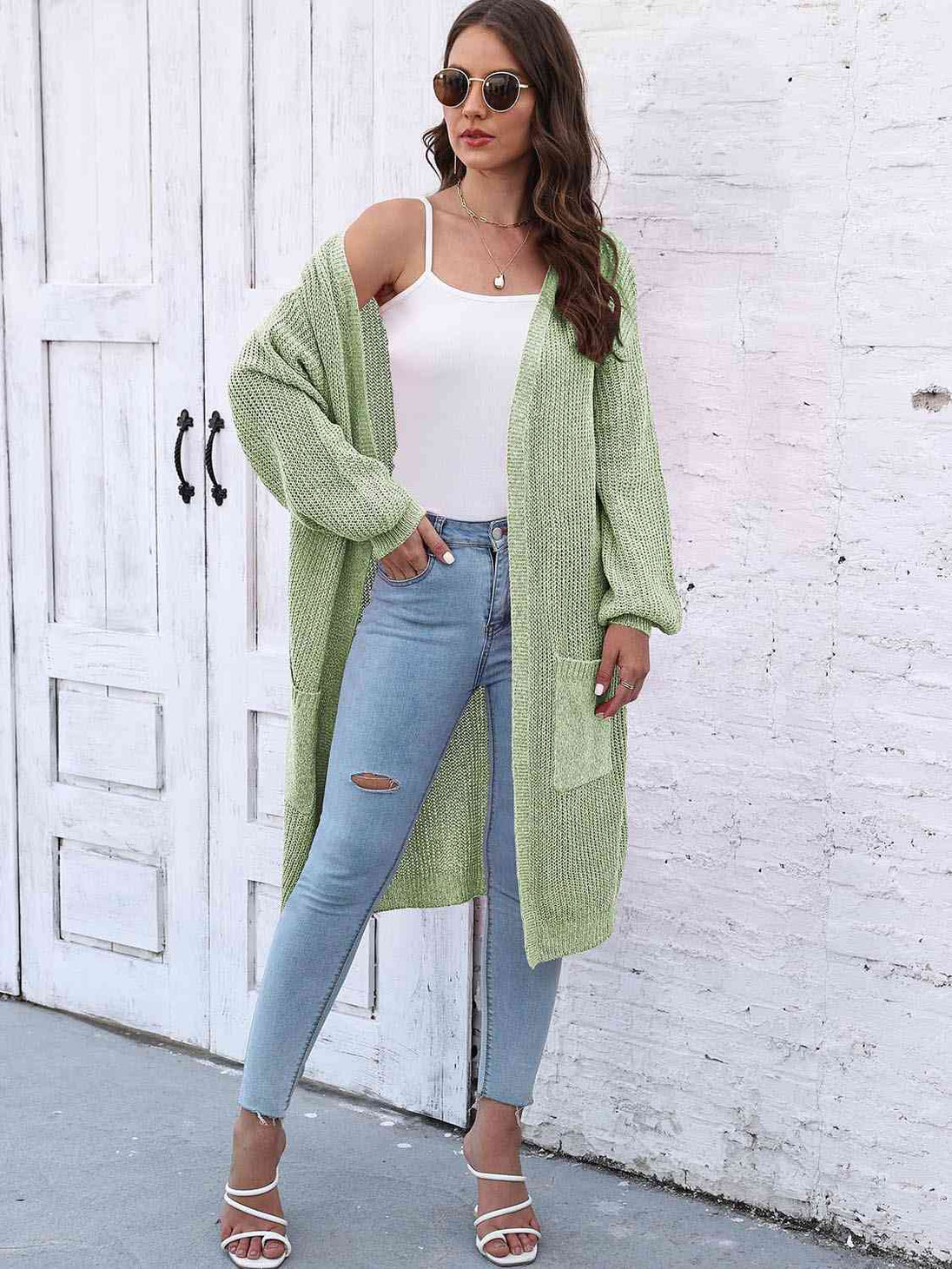 Open Front Longline Cardigan with Pockets Trendsi