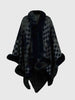 Checkered Faux Fur Trim Poncho Bazaarbey