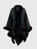 Checkered Faux Fur Trim Poncho Bazaarbey