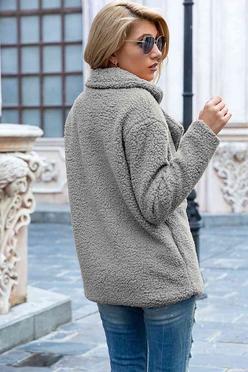  Lapel Collar Sherpa Coat Trendsi