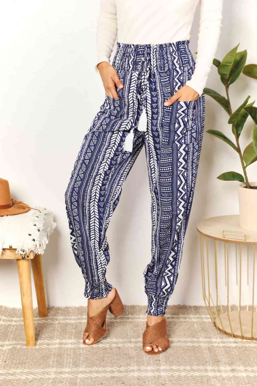  Geometric Print Tassel High-Rise Pants Bazaarbey