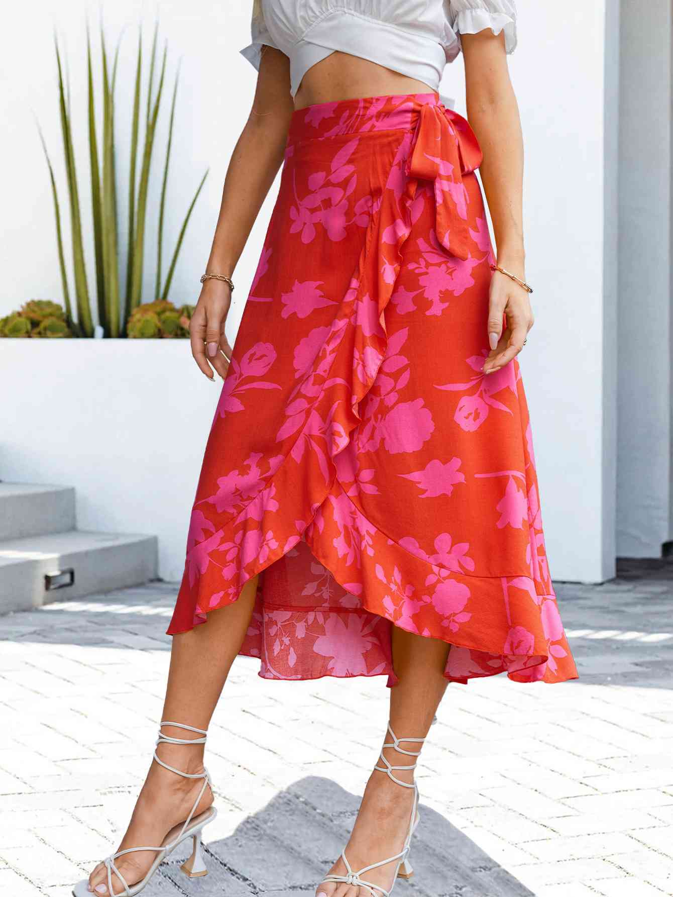 Floral Tied Ruffled Skirt Trendsi