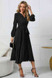 V-Neck Long Sleeve Tie Waist Midi Dress Bazaarbey