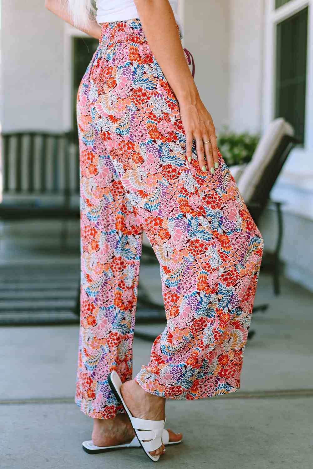 Printed Tie Waist Wide Leg Long Pants Bazaarbey