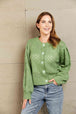 Woven Right Openwork Pompom Puff Sleeve Cardigan Trendsi