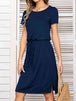 Round Neck Short Sleeve Slit Dress with Pockets -BazaarBey - www.shopbazaarbey.com