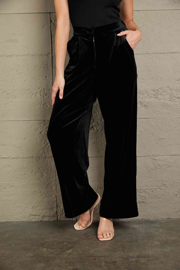  Loose Fit High Waist Long Pants with Pockets Bazaarbey