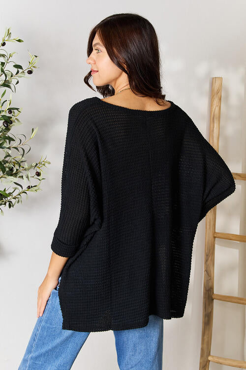   Round Neck High-Low Slit Knit Top Bazaarbey