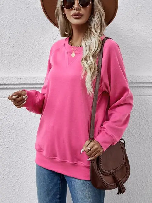 Round Neck Long Sleeve Sweatshirt Trendsi