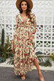 Floral Frill Trim Flounce Sleeve Plunge Maxi Dress Bazaarbey