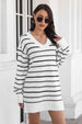 Striped V-Neck Sweater Dress Bazaarbey