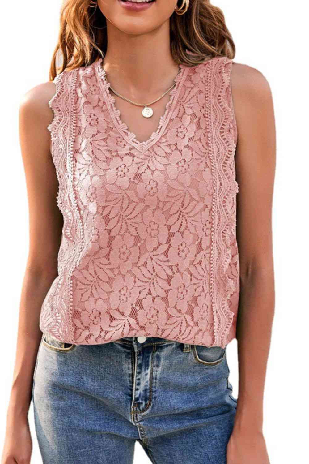 Lace V-Neck Tank Bazaarbey