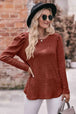  Round Neck Puff Sleeve Ribbed Top Trendsi