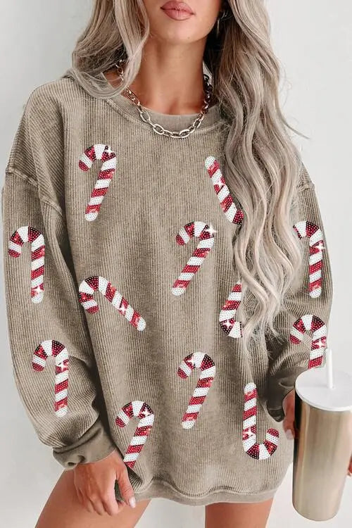  Candy Cane Round Neck Sweatshirt Bazaarbey