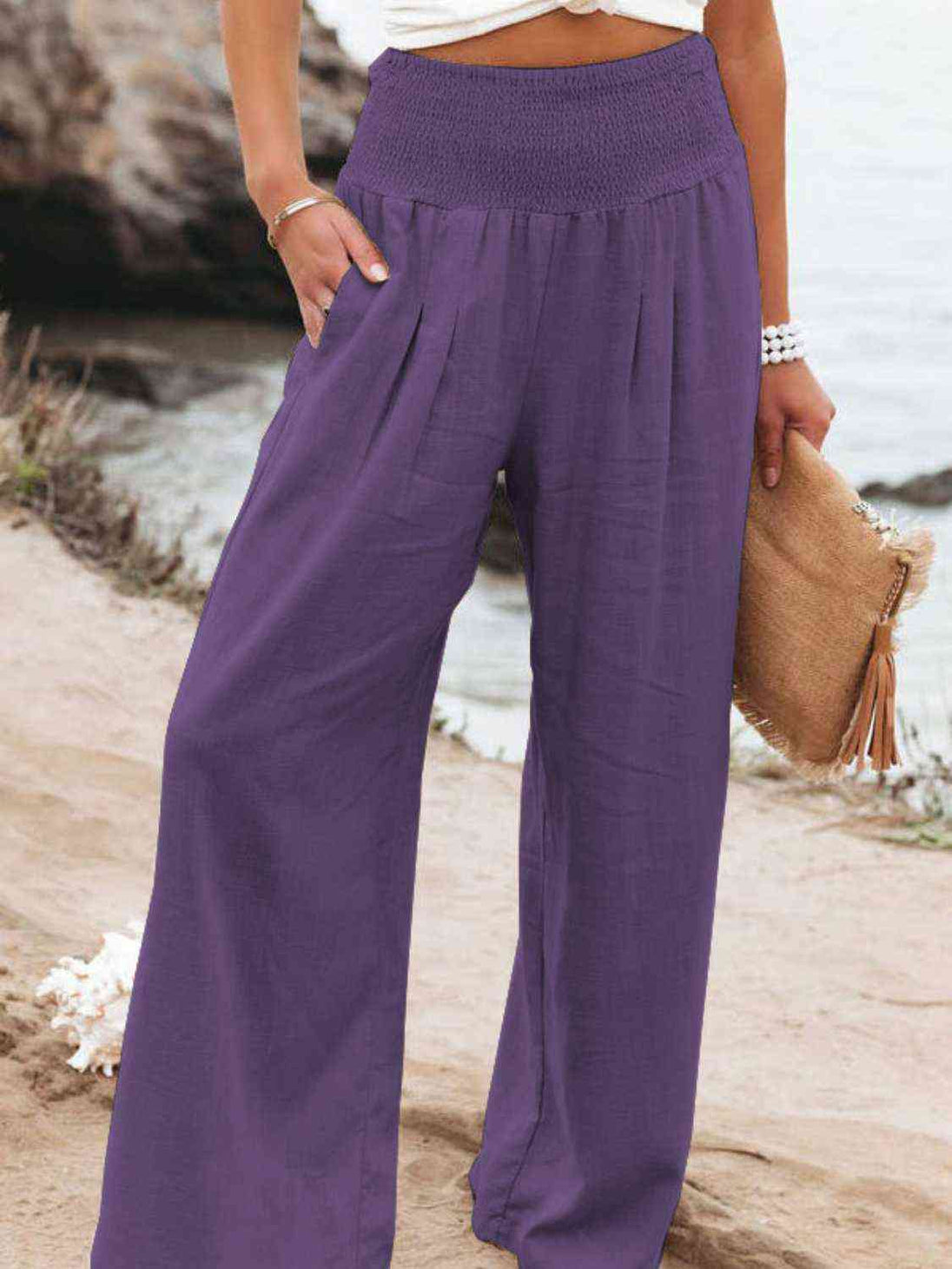  Smocked Waist Wide Leg Pants Bazaarbey