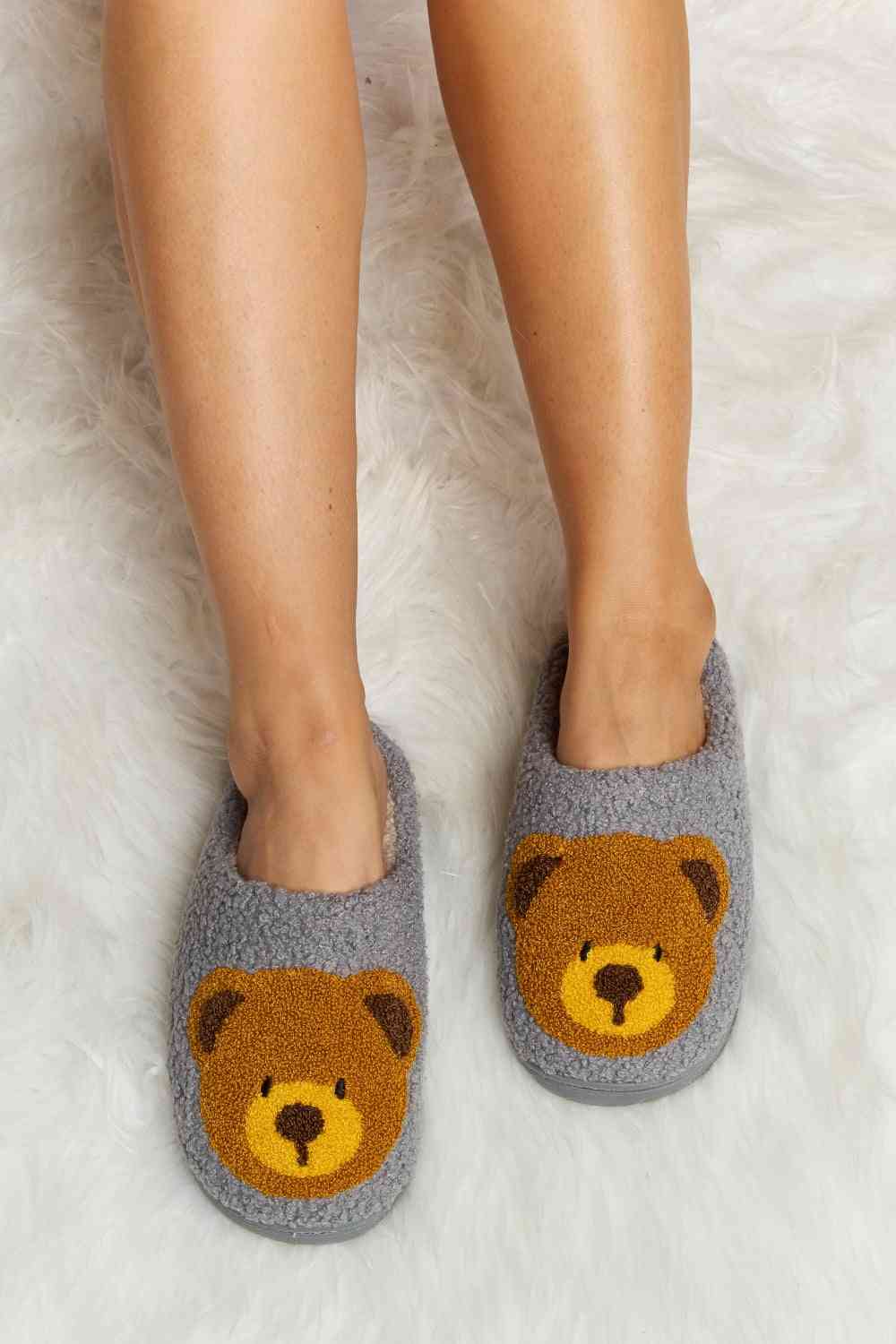 dy Teddy Bear Print Plush Slide Slippers Trendsi