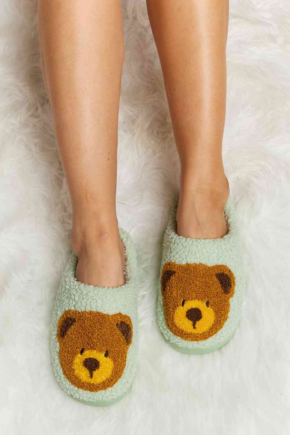 dy Teddy Bear Print Plush Slide Slippers Trendsi