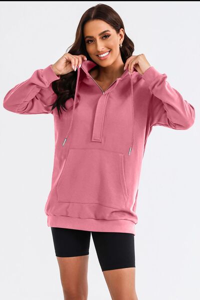 Drawstring Half Zip Hooded Dress -BazaarBey - www.shopbazaarbey.com