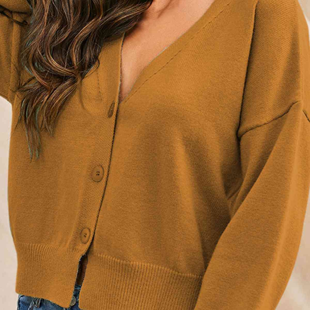 V-Neck Button Up Long Sleeve Cardigan Trendsi