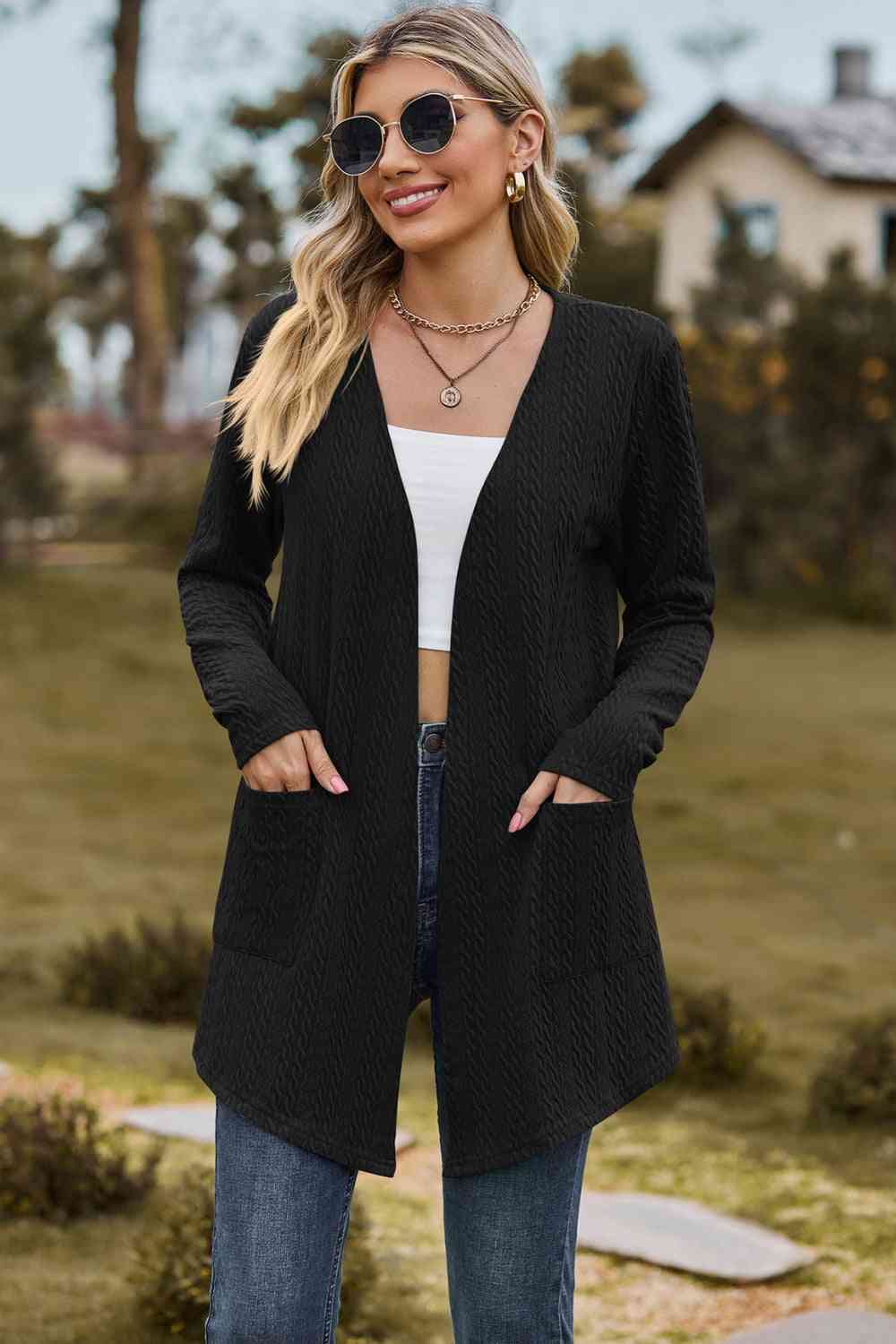  Long Sleeve Cardigan with Pocket Trendsi