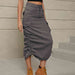 Drawstring Ruched Slit Denim Midi Skirt Bazaarbey