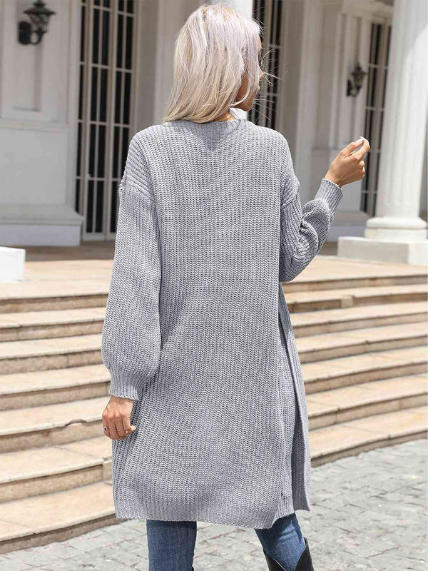 Open Front Dropped Shoulder Longline Cardigan Trendsi