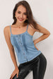 Pleated Detail Buttoned Denim Cami Bazaarbey