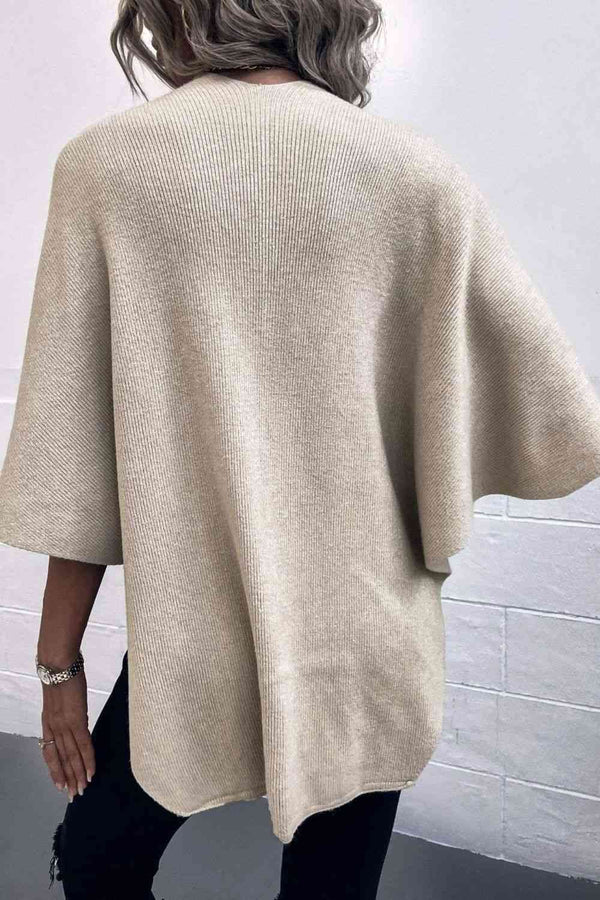 Surplice Neck Pom-Pom Trim Poncho Bazaarbey