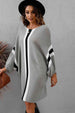 Ribbed Round Neck Long Sleeve Sweater Dress Bazaarbey