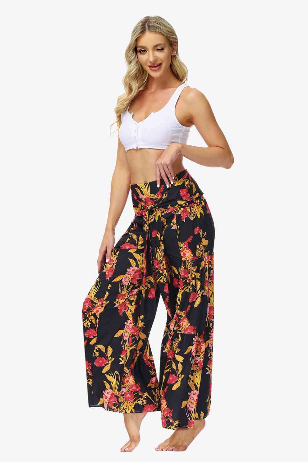 Floral Tie-Waist Tiered Culottes Bazaarbey