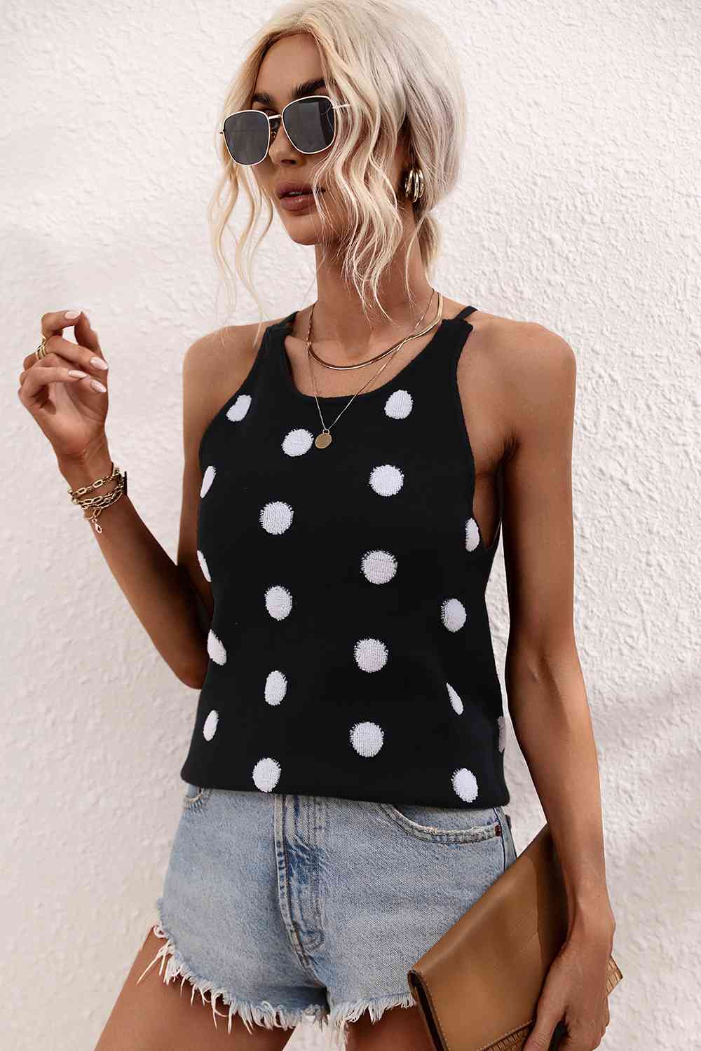  Round Neck Knit Tank Trendsi