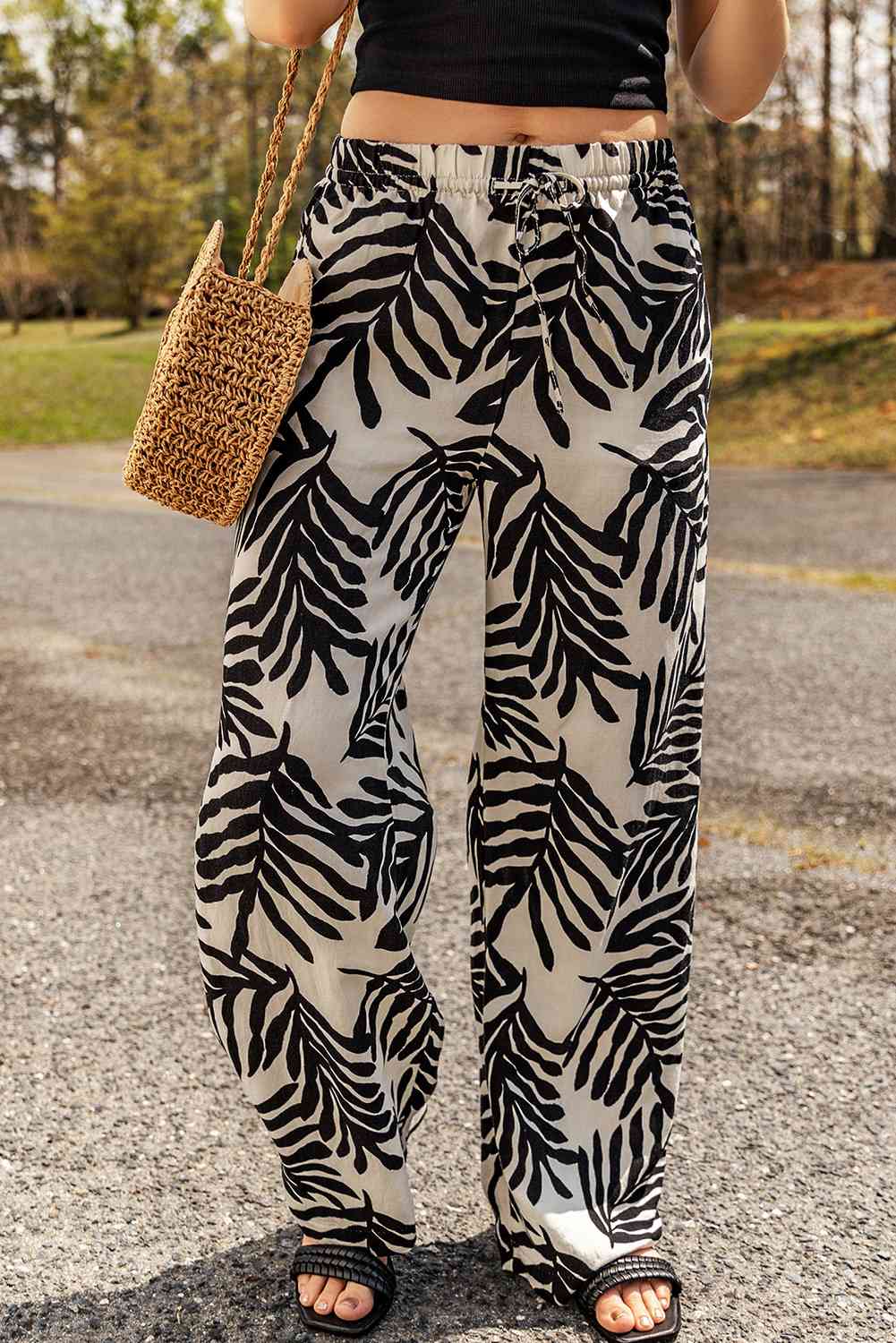 Printed Drawstring Waist Pants with Pockets Bazaarbey