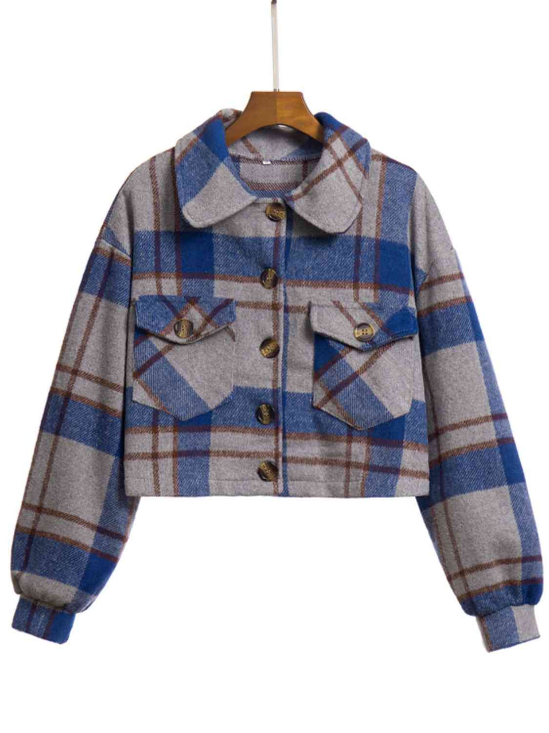 Plaid Button Front Jacket with Pockets Trendsi